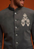 Grey Bandhgala With Embroidered Crest