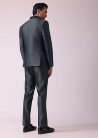 Grey Blazer & Pant Set In Terry Rayon Fabric