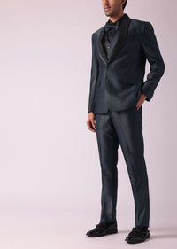 Grey Blazer & Pant Set In Terry Rayon Fabric