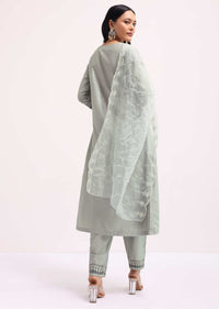 Grey Chanderi Anarkali Set With Dupatta In Sequins