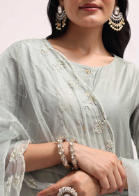 Grey Chanderi Anarkali Set With Dupatta In Sequins
