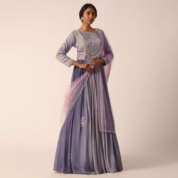 Grey Chiffon Anarkali Set With Pearl Work