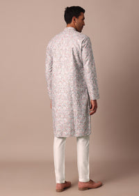 Grey Cotton Floral Embroidered Kurta Set