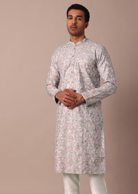 Grey Cotton Floral Embroidered Kurta Set