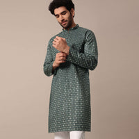 Grey Cotton Jaipur Print Kurta Set