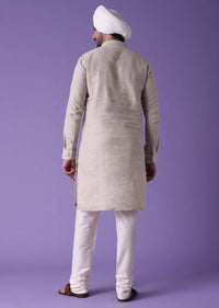 Grey Cotton Silk Kurta With Leather-work