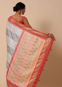 Grey Dola Silk Saree With Patola Print And Unstitched Blouse Piece