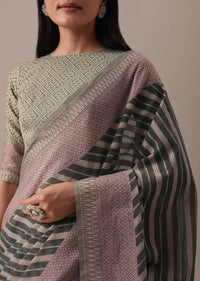 Silver Grey Embellished Saree In Kota Silk Chanderi