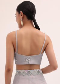 Grey Embroidered Chiffon Saree With Unstitched Blouse
