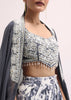 Grey Embroidered Crop Top And Skirt Set