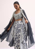 Grey Embroidered Crop Top And Skirt Set