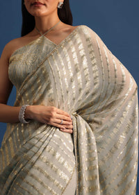 Grey Embroidered Georgette Saree With Unstitched Blouse