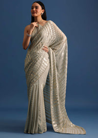 Grey Embroidered Georgette Saree With Unstitched Blouse