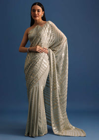 Grey Embroidered Georgette Saree With Unstitched Blouse