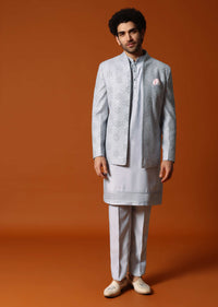 Grey Embroidered Jodhpuri Set For Men