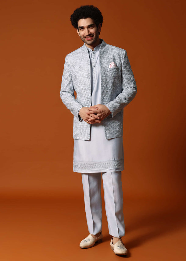 Grey Embroidered Jodhpuri Set For Men