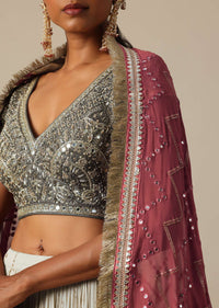 Grey Embroidered Lehenga Set With Zardozi Work