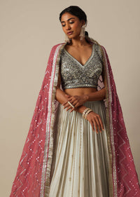 Grey Embroidered Lehenga Set With Zardozi Work