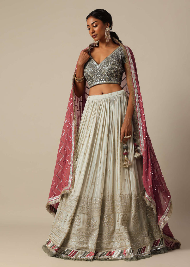 Grey Embroidered Lehenga Set With Zardozi Work