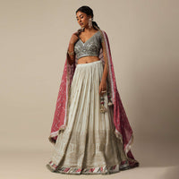 Grey Embroidered Lehenga Set With Zardozi Work