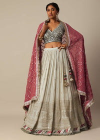 Grey Embroidered Lehenga Set With Zardozi Work