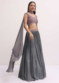 Grey Embroidered Lehenga Choli Set