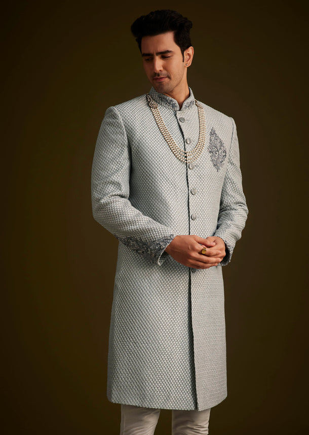 Grey Embroidered Sherwani Set