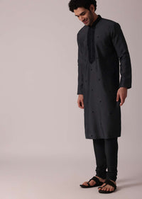 Grey Festive Silk Kurta Set With Intricate Handwork