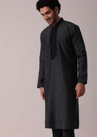 Grey Festive Silk Kurta Set With Intricate Handwork