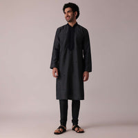 Grey Festive Silk Kurta Set With Intricate Handwork