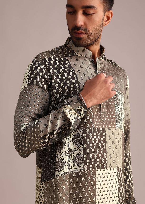 Grey Geometric Printed Kurta Set