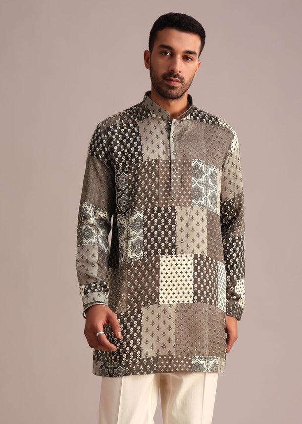 Grey Geometric Printed Kurta Set