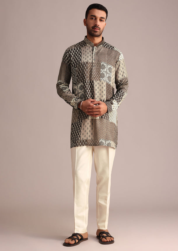 Grey Geometric Printed Kurta Set