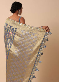 Grey Georgette Khaddi Saree With Banarasi Weave