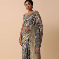 Grey Georgette Khaddi Saree With Banarasi Weave