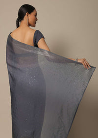 Grey Georgette Saree With Badla Work And Unstitched Blouse Piece