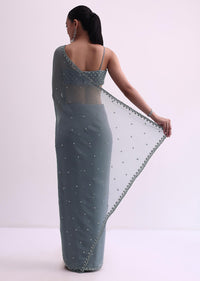 Grey georgette Saree With Sequins And Unstitched Blouse Fabric