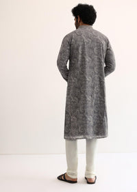 Grey Georgette Sequin Embroidered Kurta Set For Men