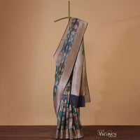 Fog Grey Zari Rangkat Weave Saree In Georgette With An Unstitched Blouse