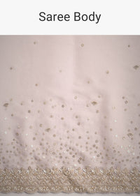 Grey Glass Tissue Silk Cutdana Work Saree With Embellished Scallop Border