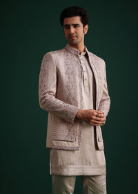 Grey Hand Work Jacket Kurta Set