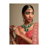 Grey Hexagon Ring With Carved Floral Pattern, Kundan, Pearls And Colorful Beads