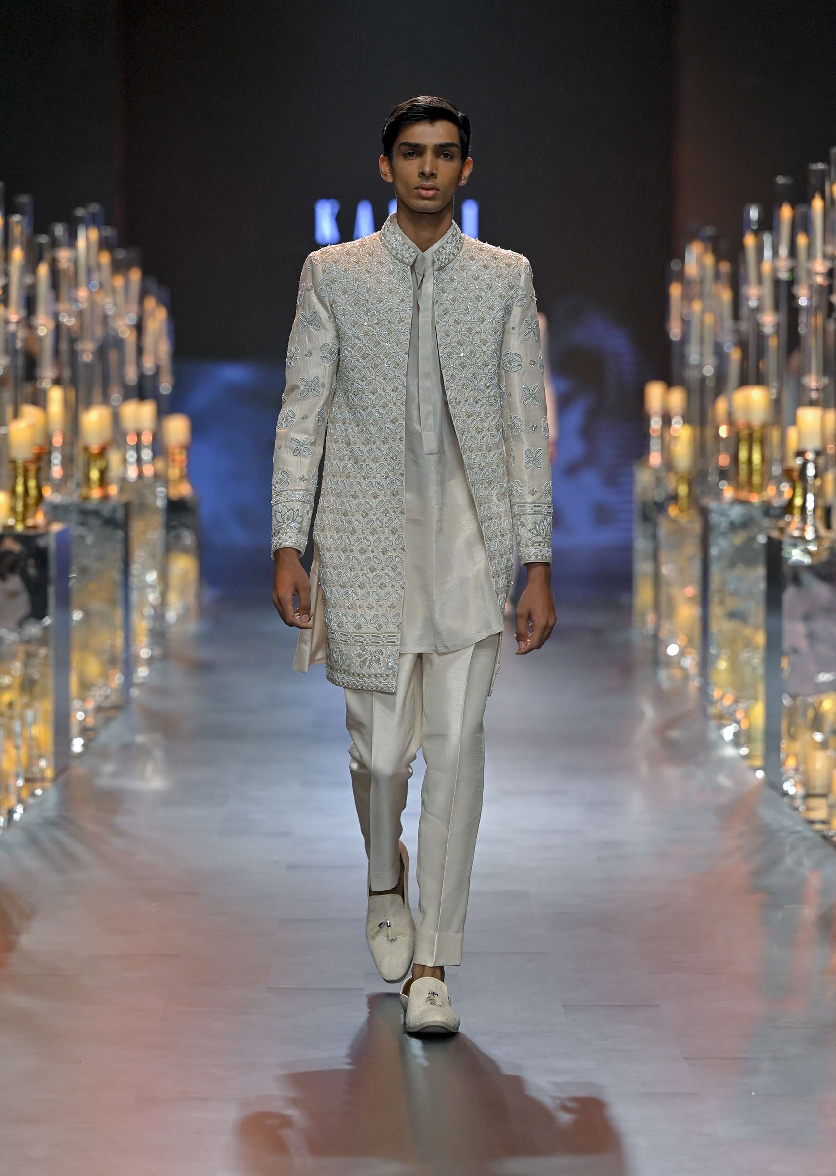 Grey Indo Fusion Jacket And Kurta Set In Tussar