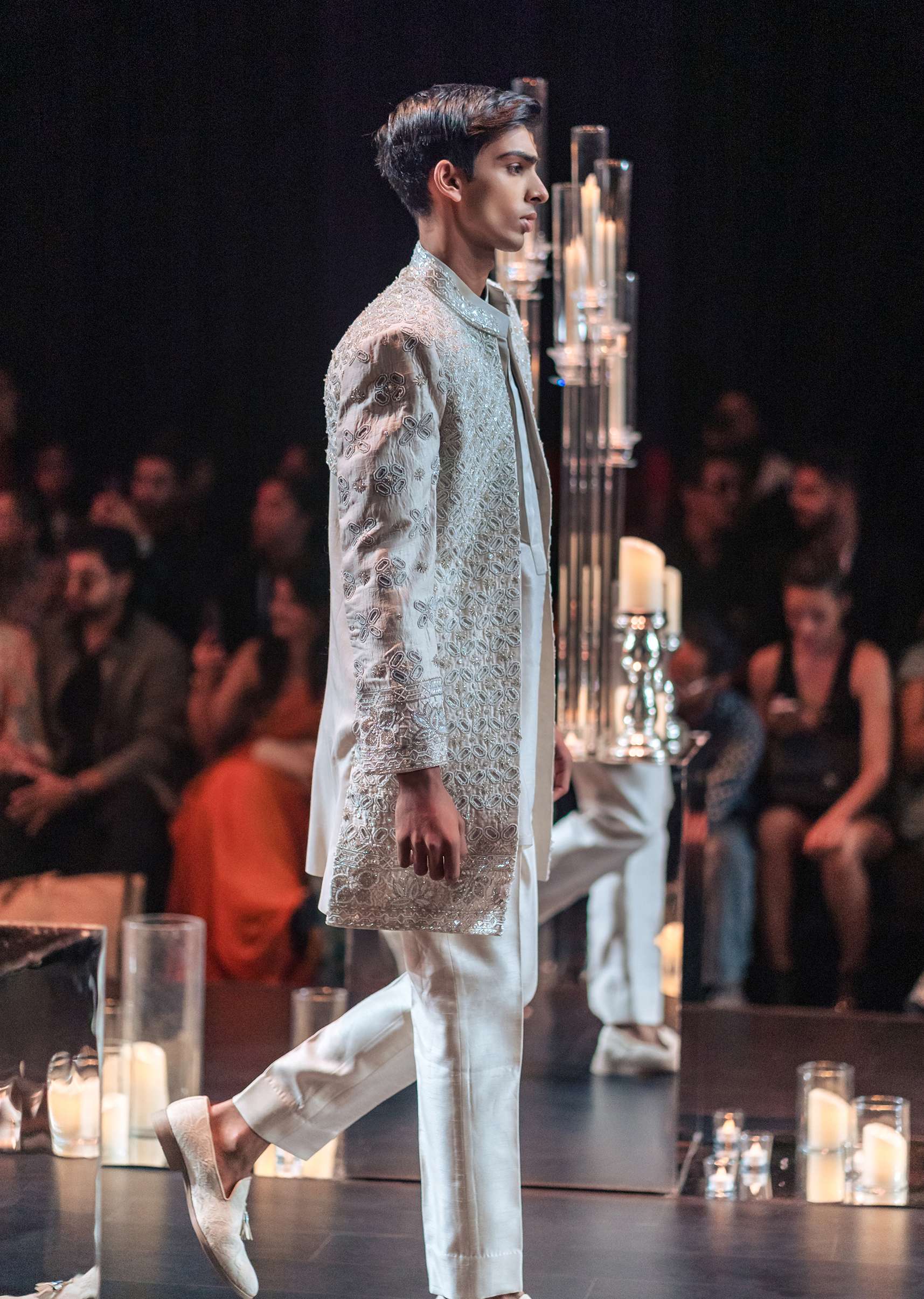 Grey Indo Fusion Jacket And Kurta Set In Tussar