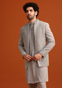 Grey Indo Western Jacket And Kurta Set