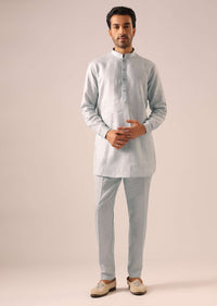 Grey Jacket And Kurta Set in Linen