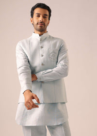 Grey Jacket And Kurta Set in Linen