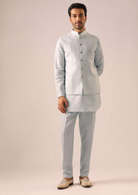 Grey Jacket And Kurta Set in Linen