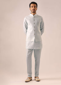 Grey Jacket And Kurta Set in Linen