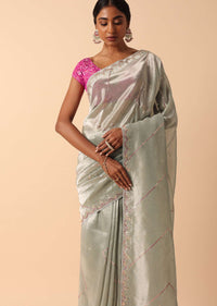 Grey Kora Silk Saree With Unstitched Blouse Fabric